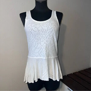 Free People White Crochet Lace Peplum Tank Top Size small
